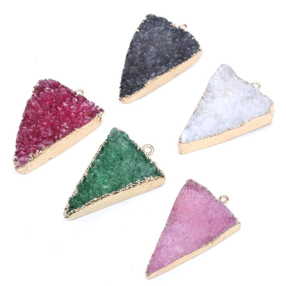 3494 3pcs Natural Stone Pendants, Triangular Shaped Natural Crystal Agate